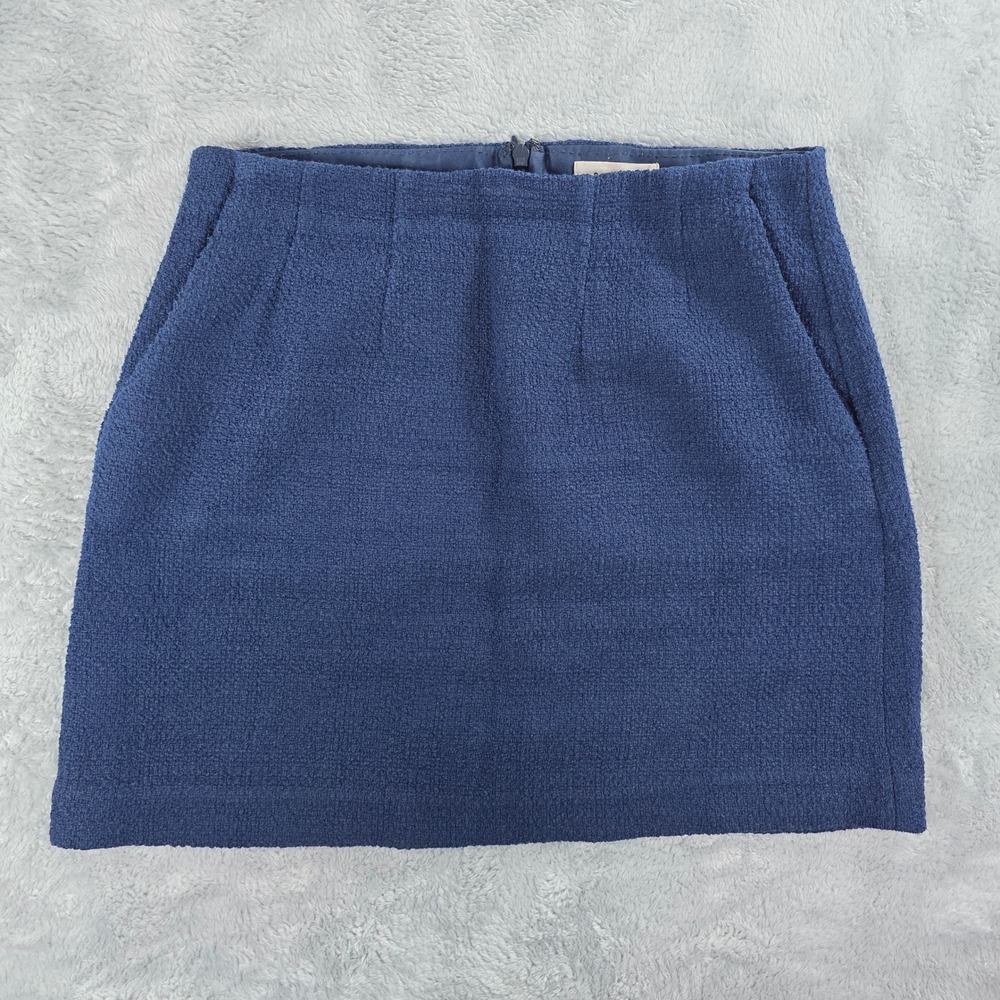 Babaton Aritzia Kinsley Mini Skirt Bouclé Cotton Linen Blend Navy Blue‎ Womens 8